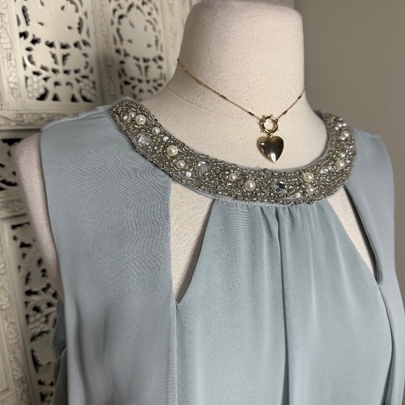 SL Fashions New York Light Blue Flowy Formal Sleeveless Embellished Dress - Picture 2 of 10